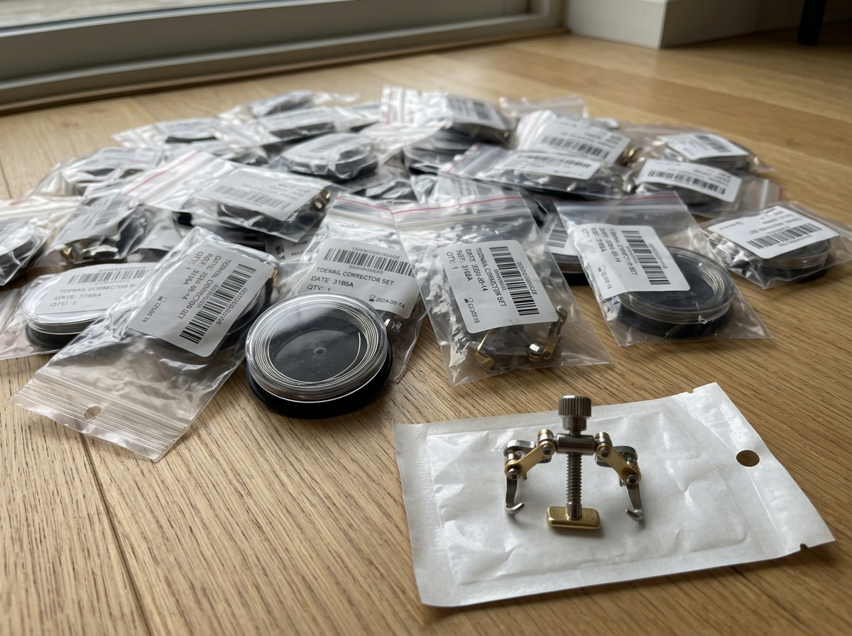 牽引機の一部。袋に入ったまま山積みになっている